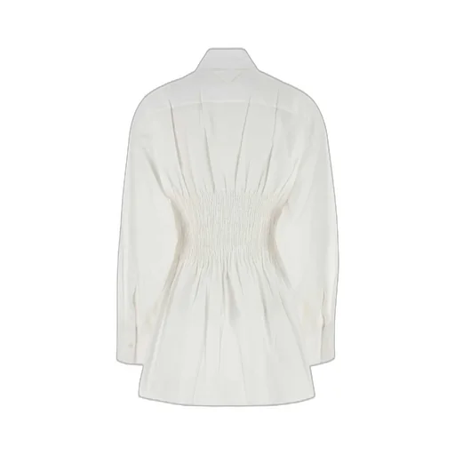 Prada Smocked-Waist Long-Sleeved Poplin Shirt