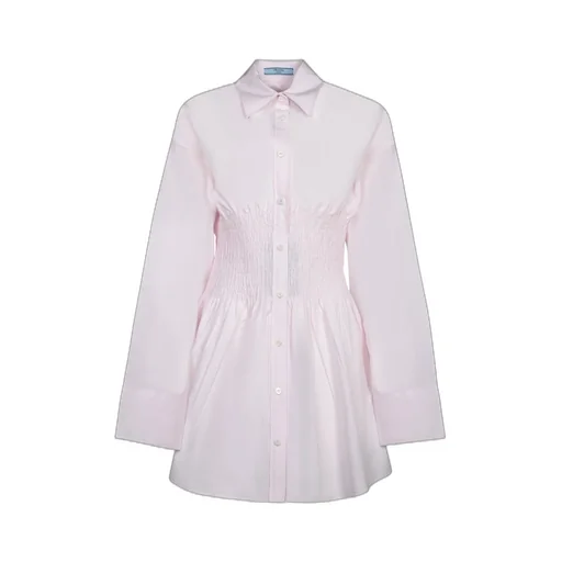 Prada Smocked-Waist Long-Sleeved Poplin Shirt