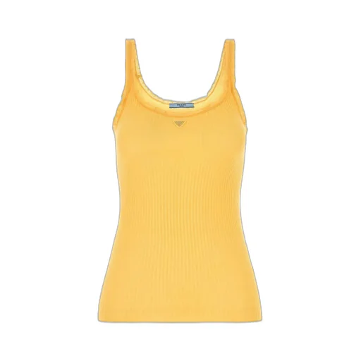 Prada Lace-Detailed Ribbed Tank Top