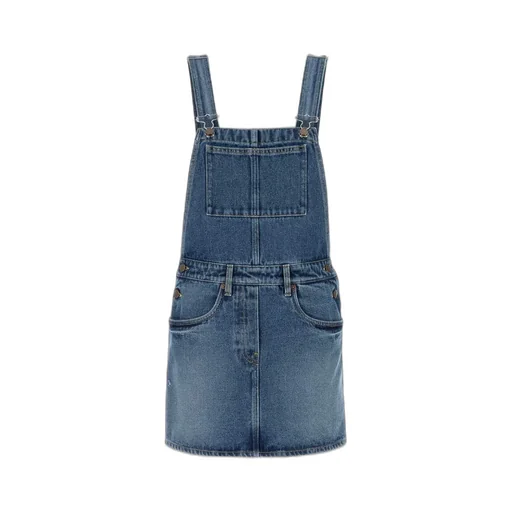 Prada Logo-Patch Denim Dungarees Dress