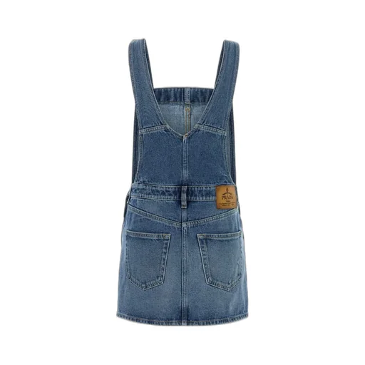 Prada Logo-Patch Denim Dungarees Dress