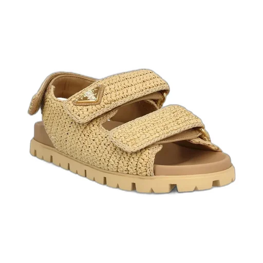 Prada Logo Patch Flat Sandals