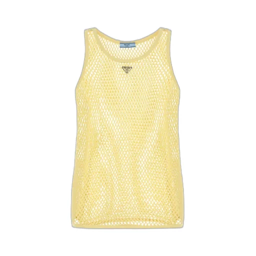Prada Triangle-Logo Open-Knit Tank Top