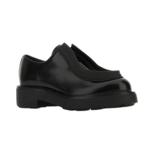 Prada Raised-Edge Round-Toe Lace-Up Shoes