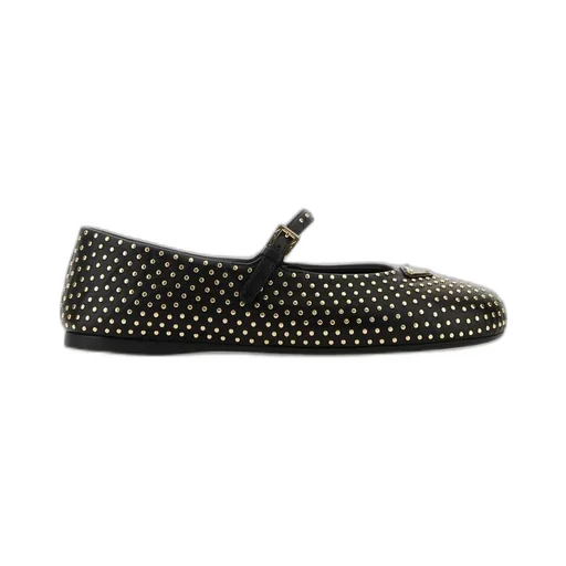 Prada Triangle-Logo Stud-Embellished Ballerina Shoes