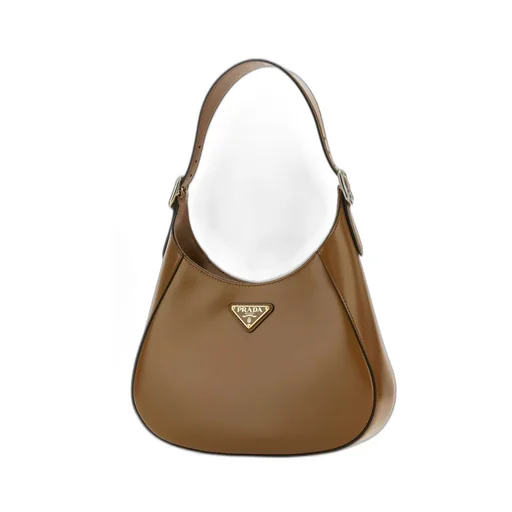 Prada Logo Plaque Zip-Up Hobo Bag