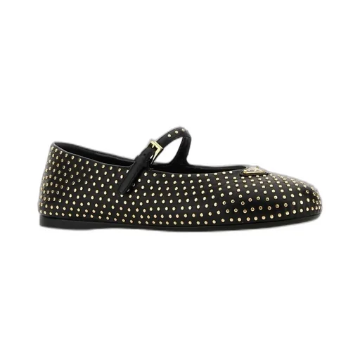 Prada Triangle-Logo Stud-Embellished Ballerina Shoes