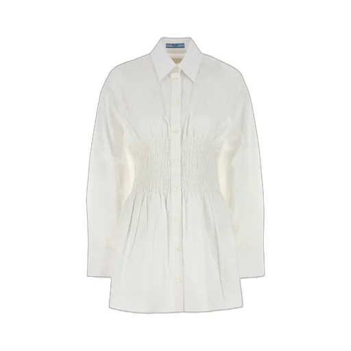 Prada Smocked-Waist Long-Sleeved Poplin Shirt