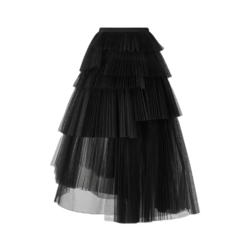 Mid-Length Asymmetric Pleated Skirt