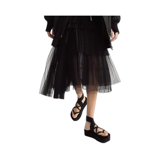 Mid-Length Asymmetric Pleated Skirt