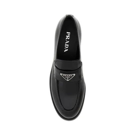 Prada Logo Plaque Almond-Toe Loafers