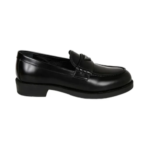 Prada Round-Toe Logo Plaque Loafers