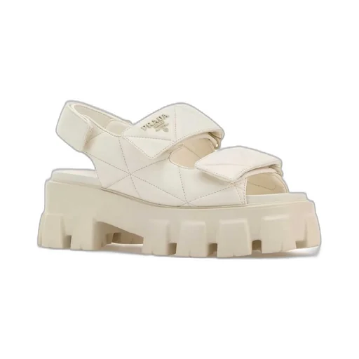 Prada Triangle-Logo Quilted Chunky Sandals