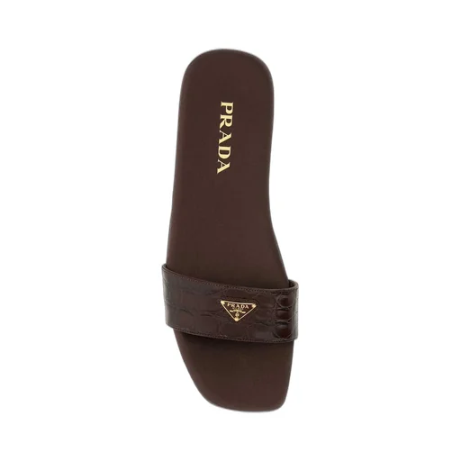 Prada Logo Patch Square Toe Slides