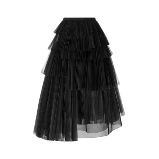 Mid-Length Asymmetric Pleated Skirt