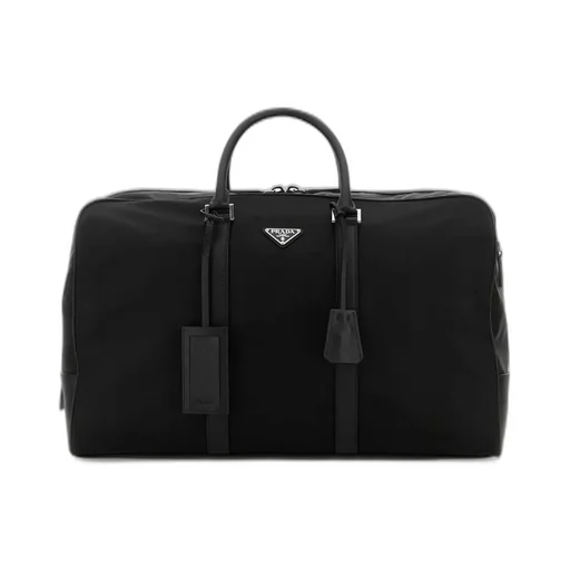 Prada Logo Plaque Zipped Duffle Bag