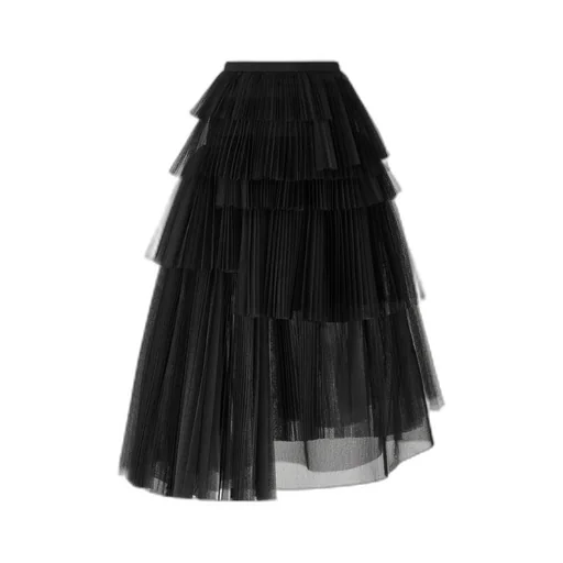 Mid-Length Asymmetric Pleated Skirt