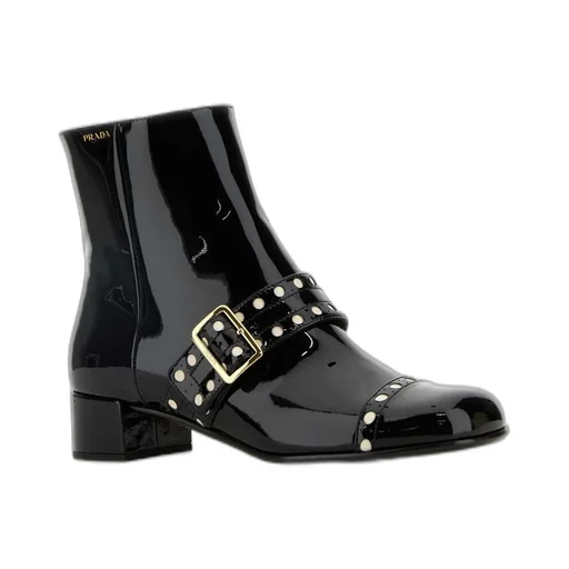 Prada Square-Toe Patent-Finish Boots