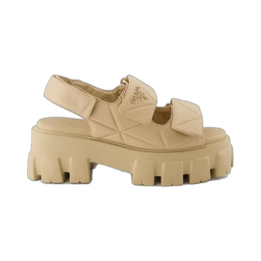 Prada Triangle-Logo Quilted Sandals