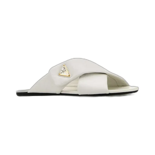 Prada Logo Plaque Crossover Strap Detailed Slides