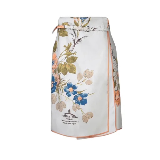 Prada Floral-Printed Belted Skirt