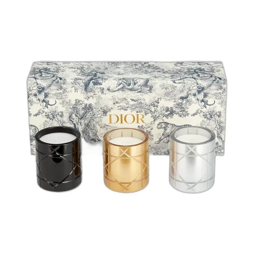 Set Of Three Scented Mini Candles: RÉSines BoisÉEs, Ambre D'or And Muguet Encens