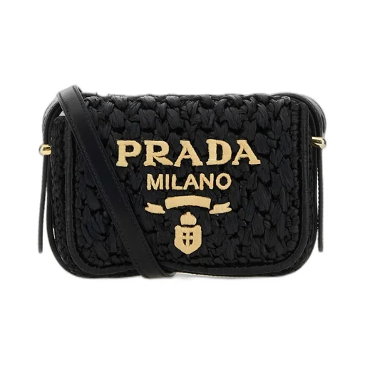 Prada Foldover Top Woven Shoulder Bag