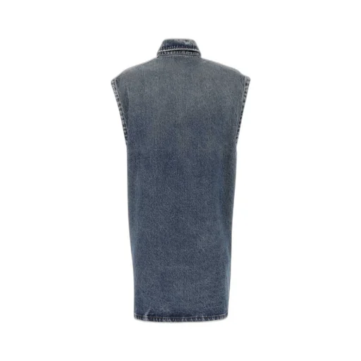 Prada Logo Plaque Sleeveless Denim Shirt