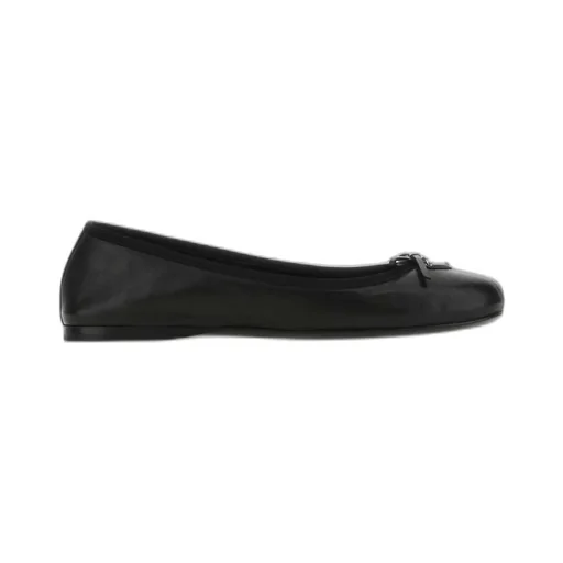 Prada Logo Plaque Round-Toe Ballet Flats