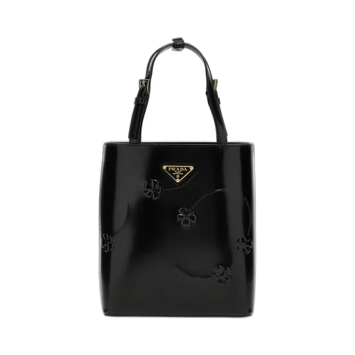 Prada Logo-Triangle Floral-Embossed Tote Bag