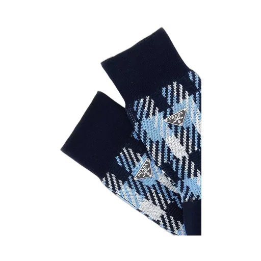 Prada Triangle-Logo Houndstooth Pattern Knitted Socks