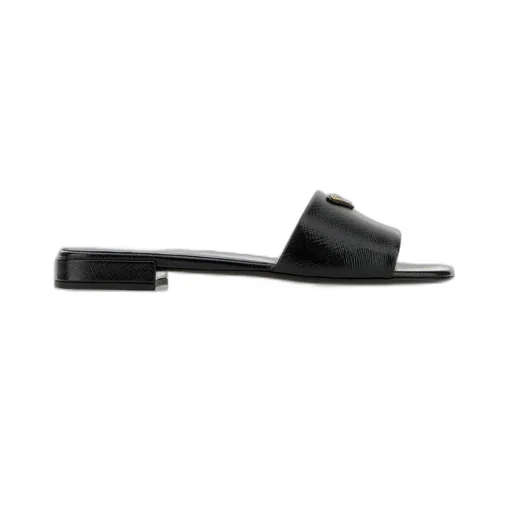 Prada Logo Plaque Open Toe Slides