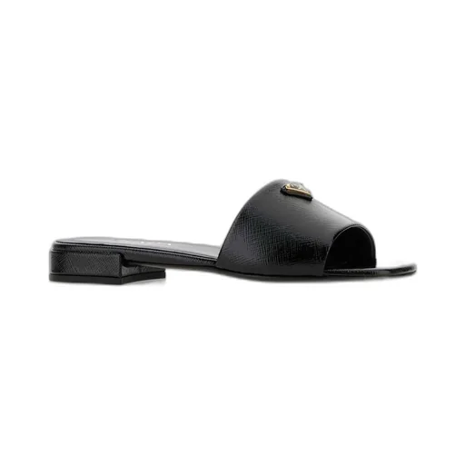 Prada Logo Plaque Open Toe Slides