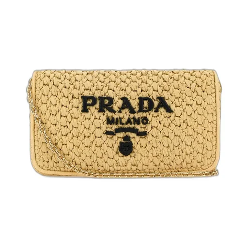 Prada Logo-Embroidered Chain-Linked Crochet Shoulder Bag