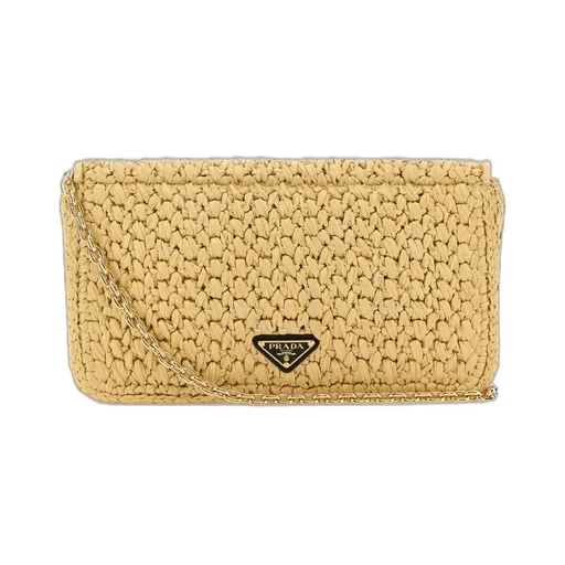 Prada Logo-Embroidered Chain-Linked Crochet Shoulder Bag