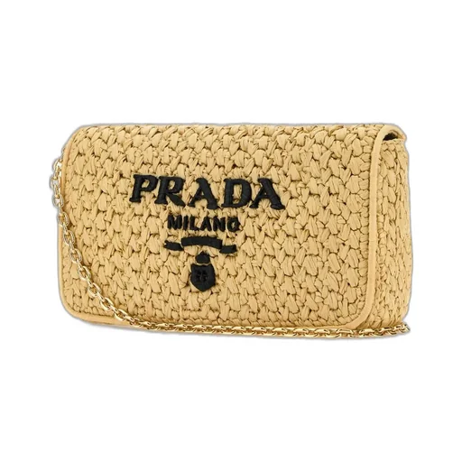Prada Logo-Embroidered Chain-Linked Crochet Shoulder Bag