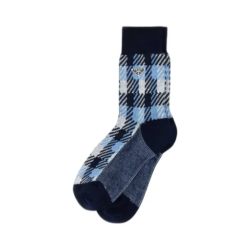 Prada Triangle-Logo Houndstooth Pattern Knitted Socks