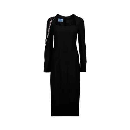 Prada Long Sleeved Necklace-Embellished Cady Dress