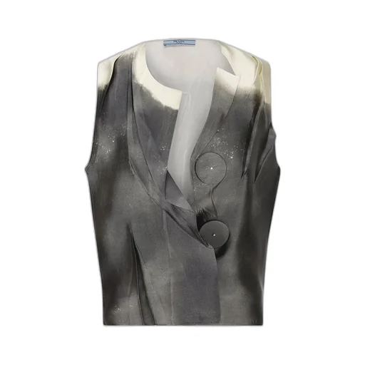 Prada Tie-Dyed V-Neck Sleeveless Blouse