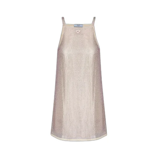 Prada Triangle Logo Embellished Mesh Dress