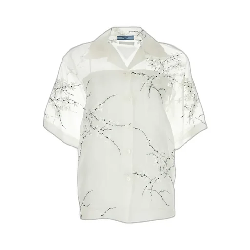 Prada Floral-Embroidered Drop Shoulder Sheer Shirt