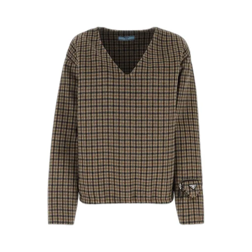 Prada V-Neck Checked Pullover