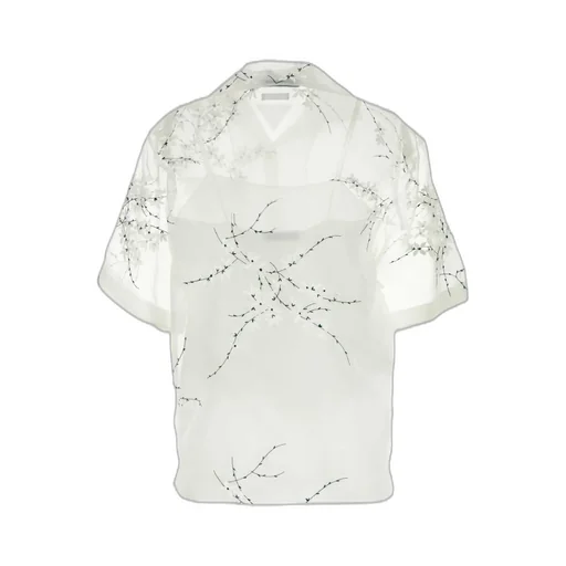 Prada Floral-Embroidered Drop Shoulder Sheer Shirt