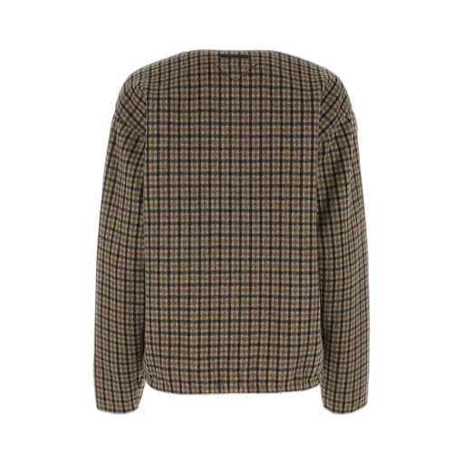 Prada V-Neck Checked Pullover