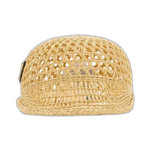 Prada Triangle Logo Woven Raffia Hat