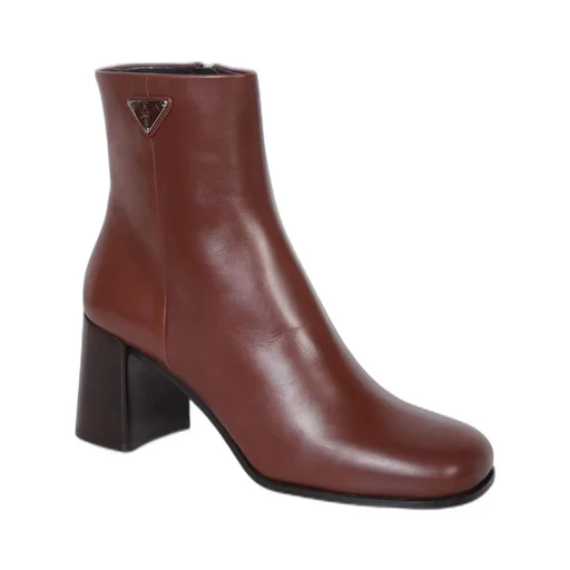 Prada High Block Heel Logo Plaque Ankle Boots