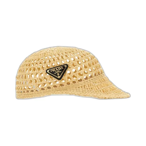 Prada Triangle Logo Woven Raffia Hat