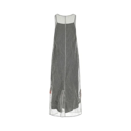 Prada Logo Plaque Mesh Maxi Dress