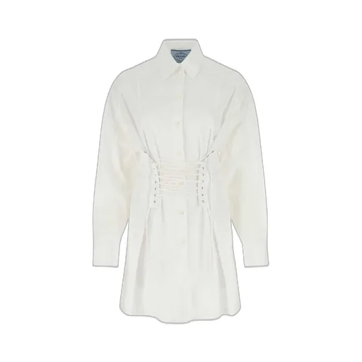 Prada Lace-Up Long Sleeved Shirt Dress