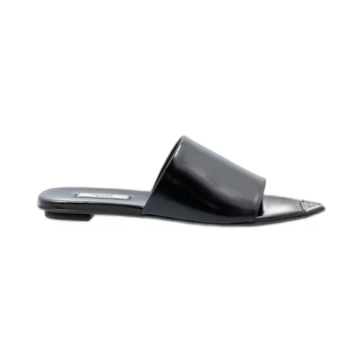 Prada Logo Plaque Slip-On Sandals